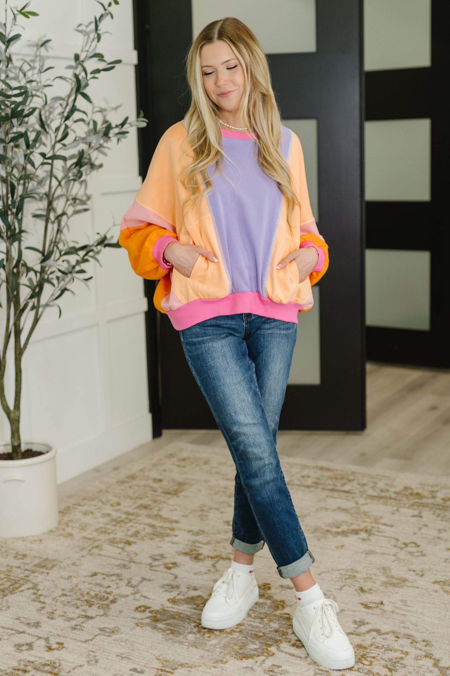 Blockbuster Color Block Pullover in Muted