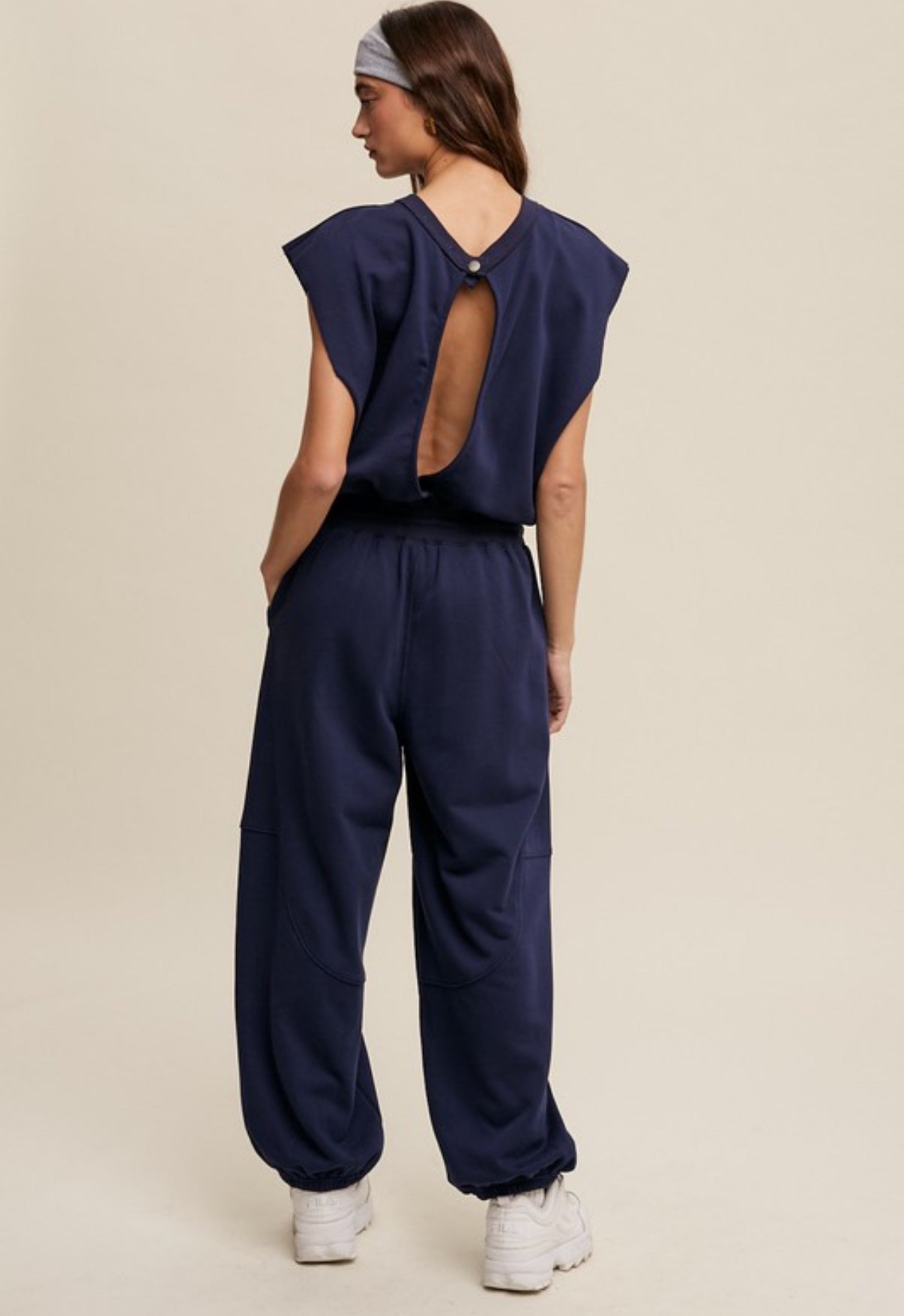 Athleisure French Terry Loose Tee Jogger Pants Jumpsuit