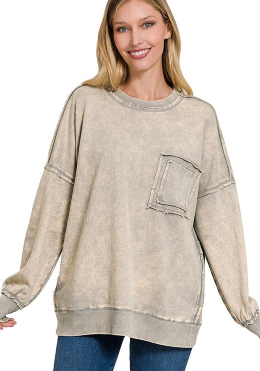 Acid Wash Front Pocket Pullover