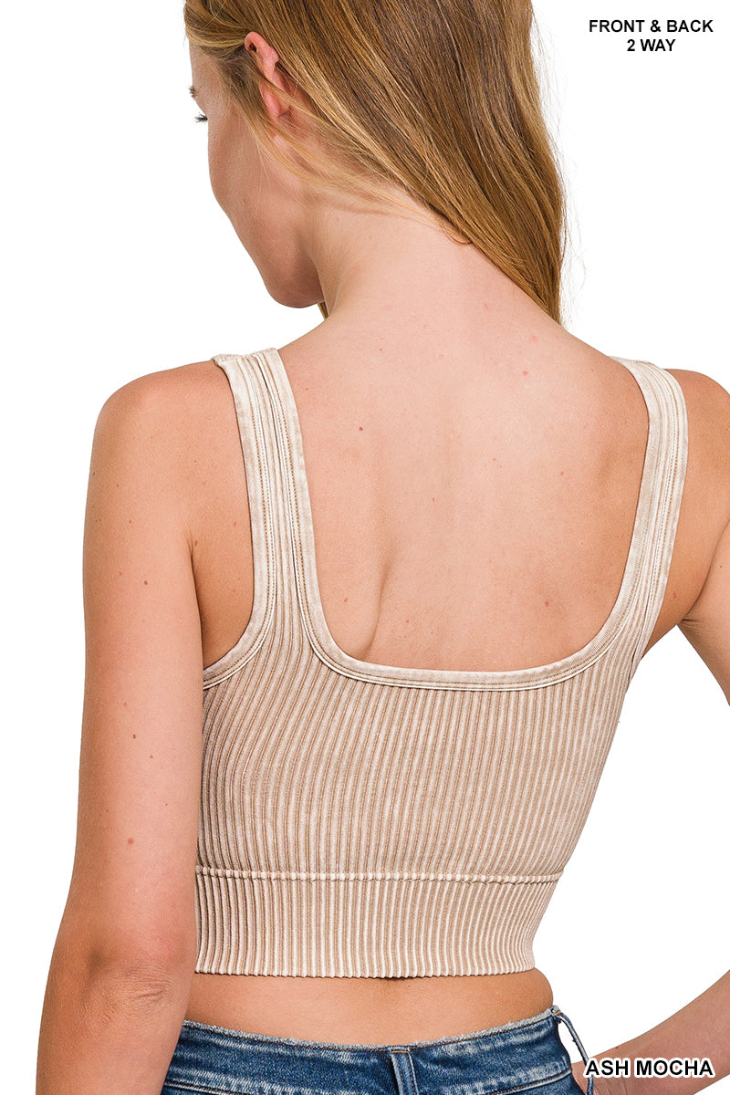 2 WAY NECKLINE WASHED RIBBED SEAMLESS TANK TOP