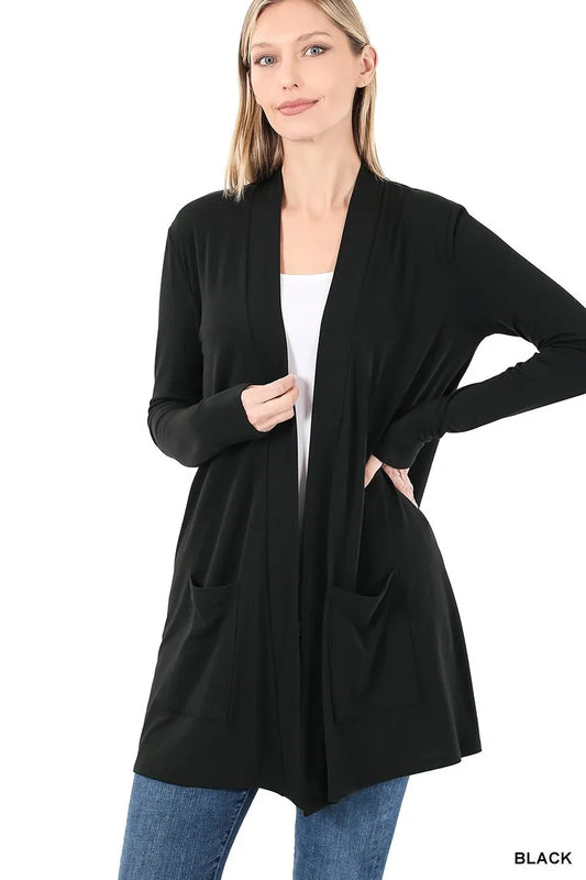 SLOUCHY LIGHTWEIGHT OPEN FRONT POCKET CARDIGAN