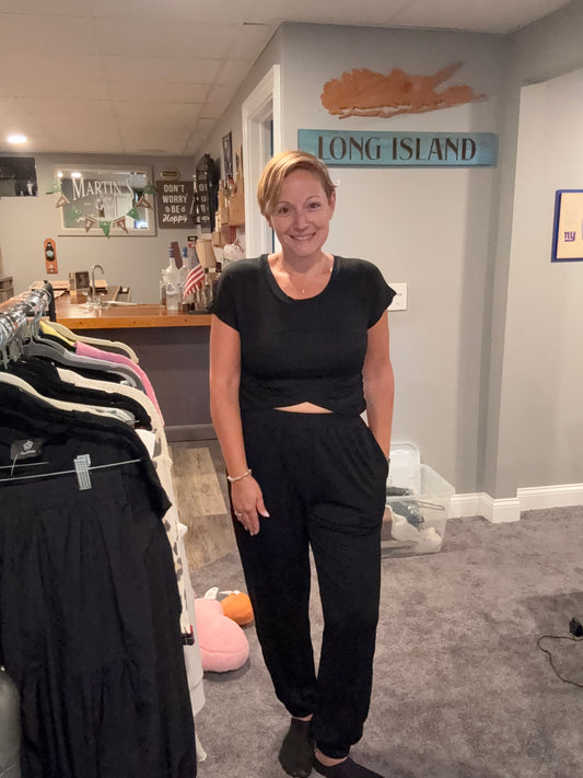 Solid Color Crop Top and Pants Set