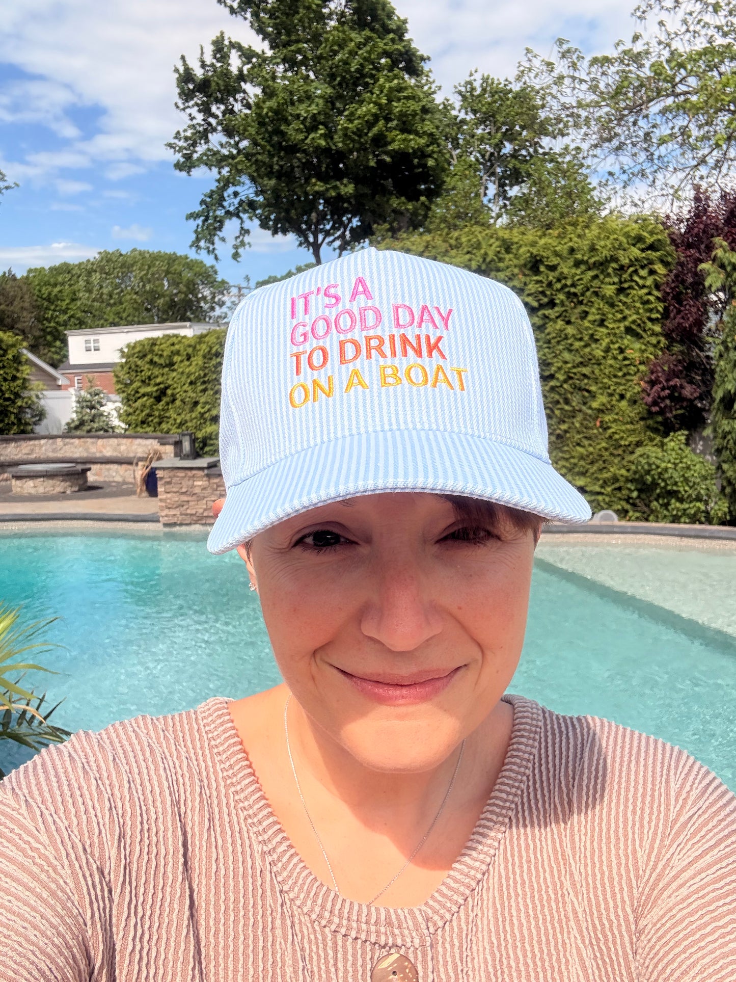 IT'S A GOOD DAY TO DRINK ON A BOAT Embroidered Trucker Hat