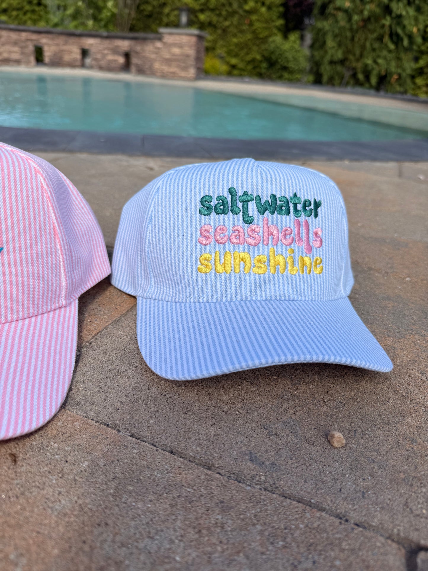 Saltwater Seashells Sunshine Embroidered Seersucker Hat