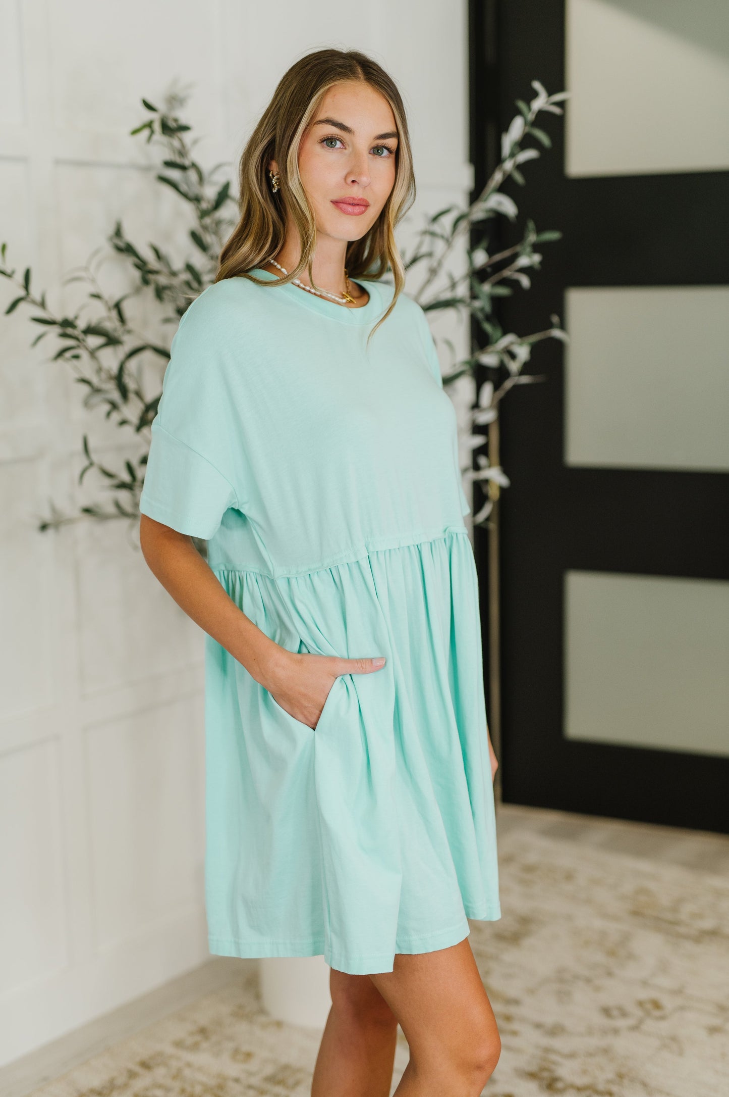Relaxed Drop Shoulder Dress in Aqua