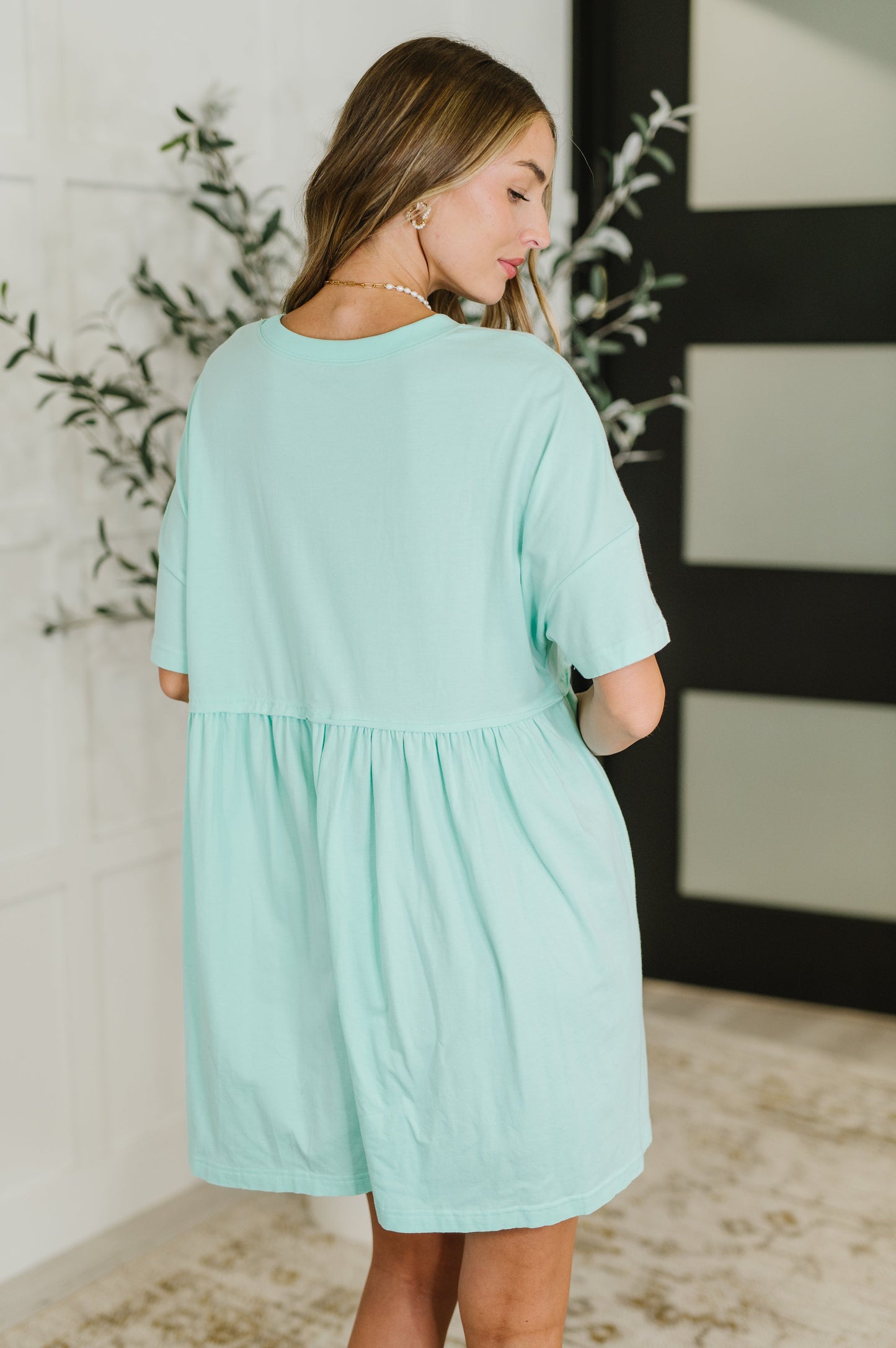 Relaxed Drop Shoulder Dress in Aqua