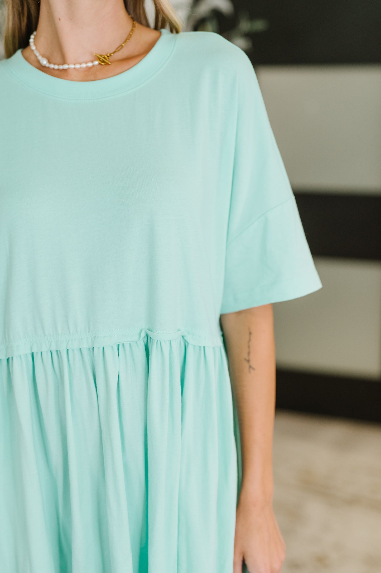 Relaxed Drop Shoulder Dress in Aqua