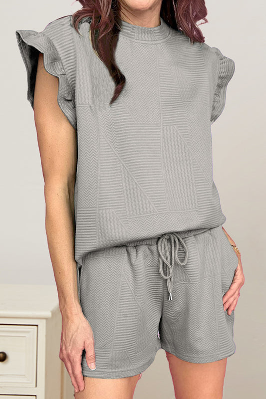Round Neck Top and Drawstring Shorts Set