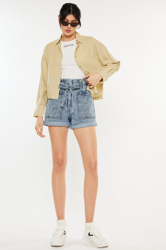 High Rise Paperbag Denim Shorts