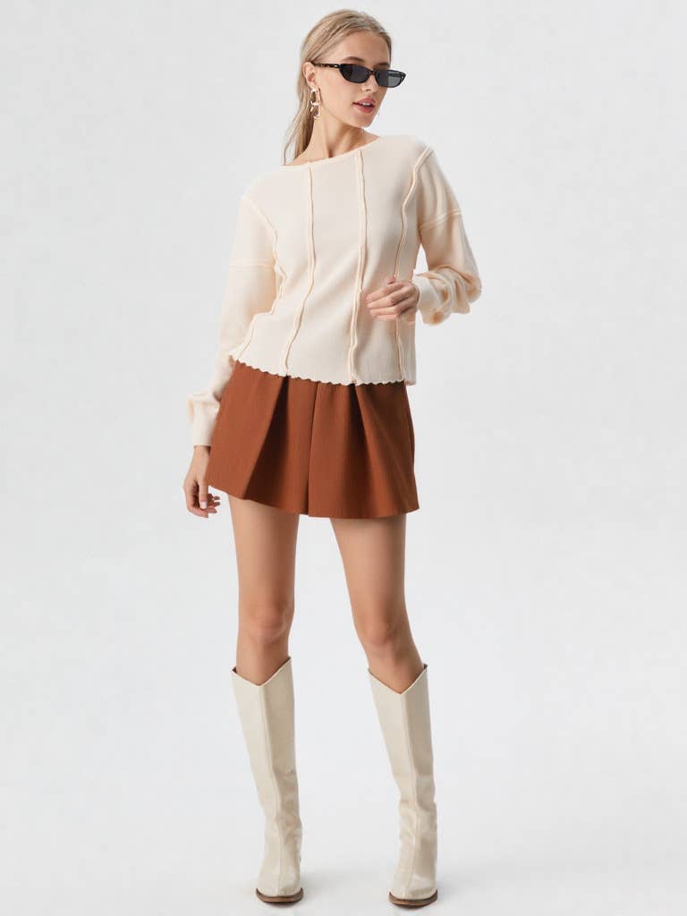 Pleated Solid Corduroy Skort Shorts