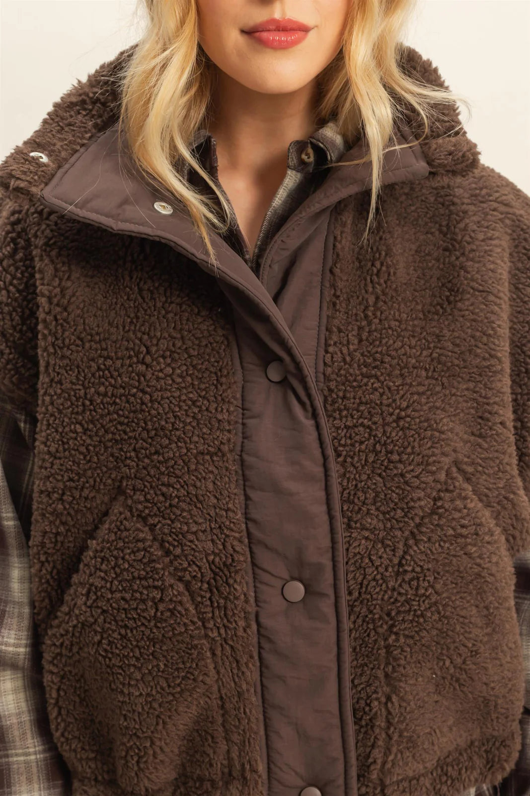 Cozy Sherpa Vest Jacket with Tie-Up Side Details