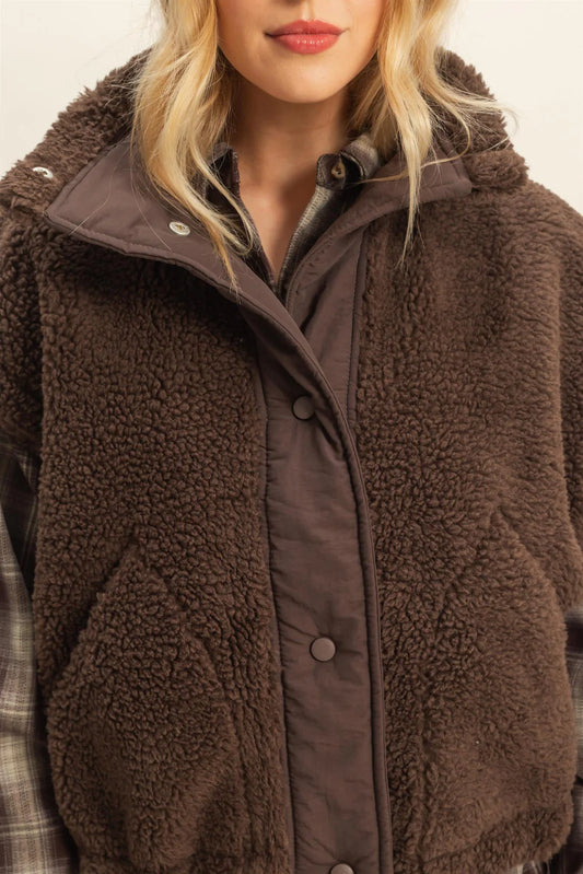 Cozy Sherpa Vest Jacket with Tie-Up Side Details