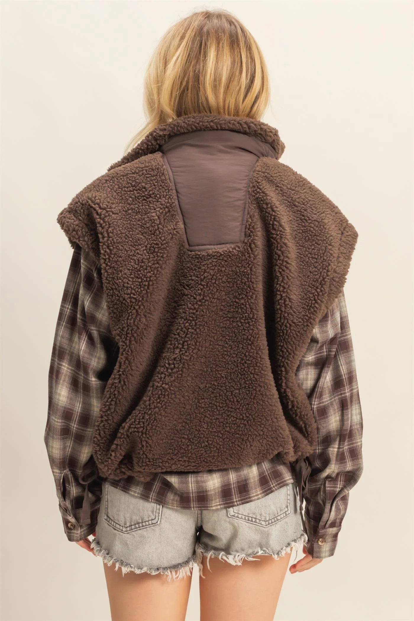 Cozy Sherpa Vest Jacket with Tie-Up Side Details